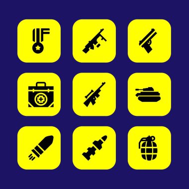 Silah vektör Icon set. makineli tüfek, tank, el bombası ve keskin nişancı