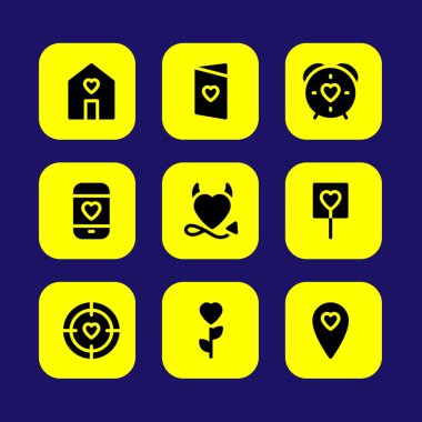 Sevgililer günü vektör Icon set. Mobil ve gül kartı, şeytan kalp, aşk aşk