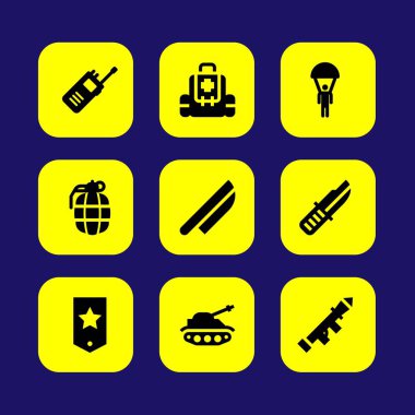 Silah vektör Icon set. bıçak, İlkyardım çantası, volki tolki ve başlatıcısı