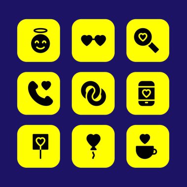 Sevgililer günü vektör Icon set. aşk, kalp gözlük, aşk Kupası ve kalp balon