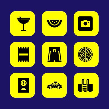 Yaz aylarında vektör Icon set. Mayo, Yüzme Havuzu, karpuz ve havlu