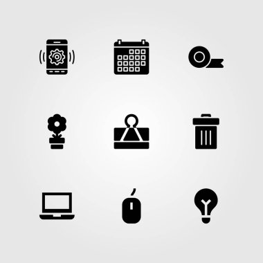 İş vektör Icon set. bant, çiçek, yapışkan bant ve çöp kutusu