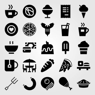 Restoran vektör Icon set. Fatura, kahve fincanı, favori ve çay bardağı