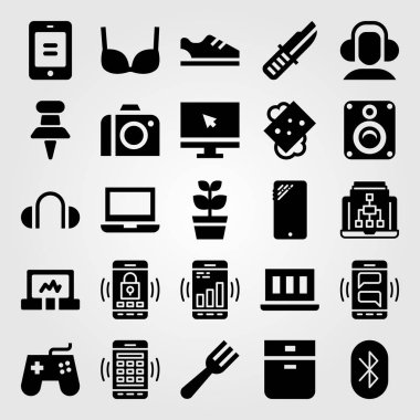Alışveriş vektör Icon set. bıçak, dizüstü bilgisayar, akıllı telefon ve itme PIN
