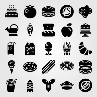 Yiyecek ve içecekler Icon set vektör. tanımlama bilgisi, içki, yumurta ve sosis