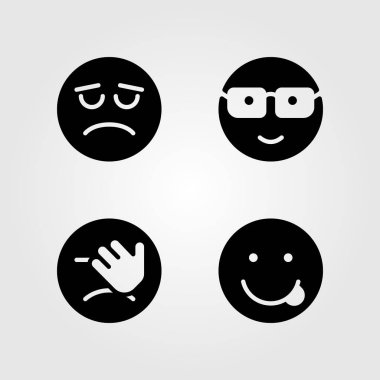 Duygular Icon set vektör. dissapointment, dil, inek ve gülümseme