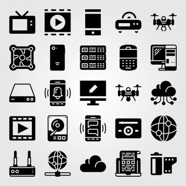 Teknoloji vektör Icon set. soğutucu, televizyon, müzik çalar ve telefon