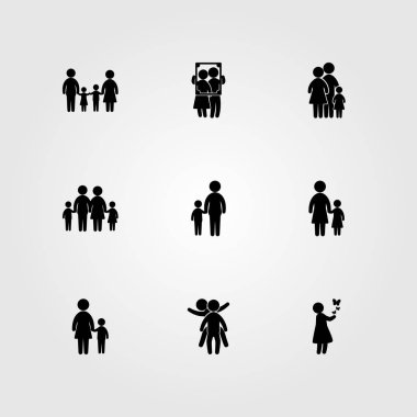 İnsanlar simge vektör ayarlayın. Baba, Aile, kız bebek ve anne
