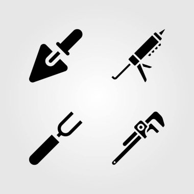 Araçlar Icons set. Vektör çizim dolgu macunu silah, çatal, mala ve boru anahtarı