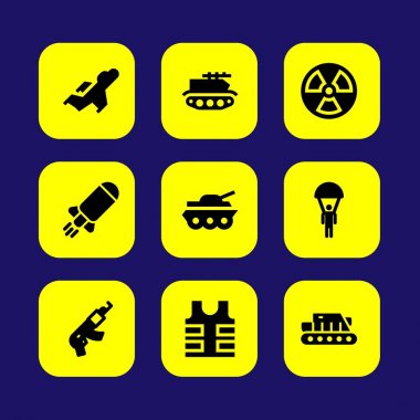 Silah vektör Icon set. Tank, paraşüt, radyasyon ve ısıtıcı