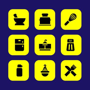 Mutfak vektör Icon set. biber, termos, mikser ve toster