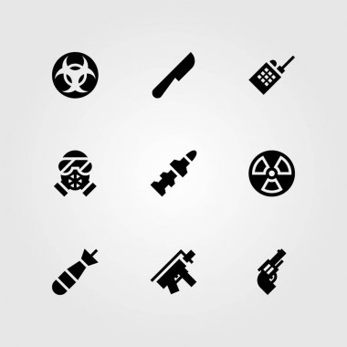 Silah vektör Icon set. tabanca, roket, radyasyon ve bıçak