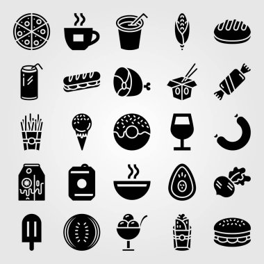 Yiyecek ve içecekler Icon set vektör. içki, süt, sosis ve et