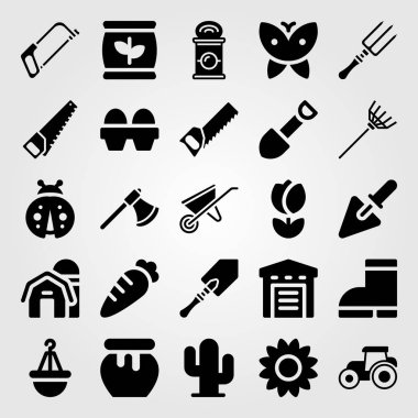 Bahçe simge vektör ayarlayın. Lale, kaktüs, bal ve çizmeler