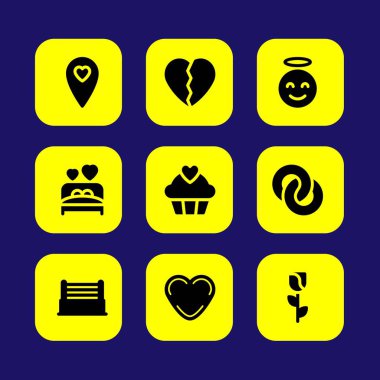 Sevgililer günü vektör Icon set. Sevgililer günü, aşk konumu, melek ve sevgi yatak