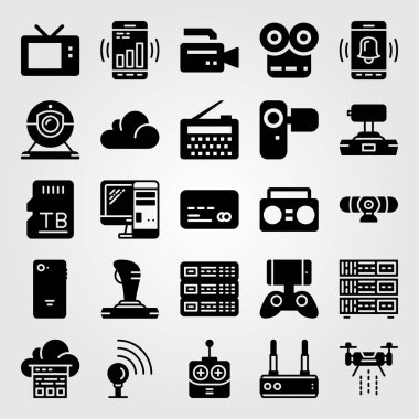 Teknoloji simge vektör ayarlayın. Boombox, pc, tv ve kredi kartı