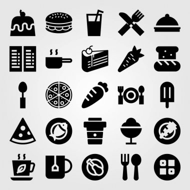 Restoran vektör Icon set. Menü, kahve fincanı, çatal ve kaşık