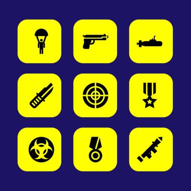 Silah vektör Icon set. Amaç, madalya, denizaltı ve paraşüt