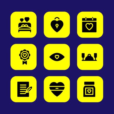 Sevgililer günü vektör Icon set. Sevgililer günü, aşk Tarih, aşk yatak ve kalp