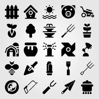 Bahçe vektör Icon set. Deniz, domuz, ahır ve havuç