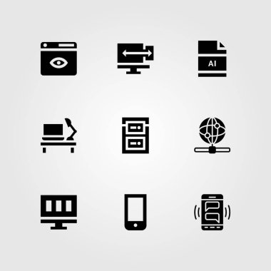 Web tasarım vektör Icon set. Masaüstü, internet, AI ve tarayıcı