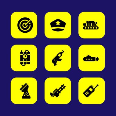 Askeri vektör Icon set. Radar, anten, ısıtıcı ve walkie talkie