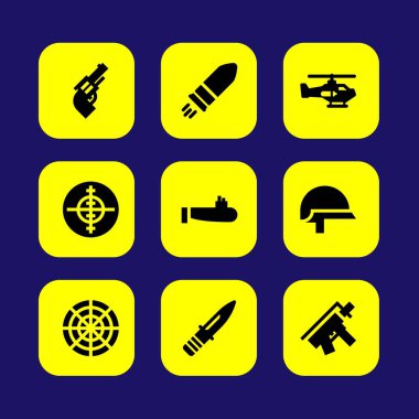 Silah vektör Icon set. bıçak, tabanca, kask ve av tüfeği