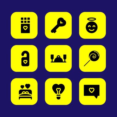 Sevgililer günü vektör Icon set. lolipop, aşk dnd, aşk yatak ve aşk grafik