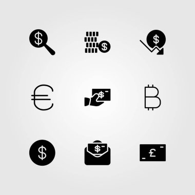 İşareti Icon set vektör. Sterlini, euro, para ve Doları