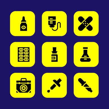 Tıp vektör Icon set. hap, yama, pipet ve damla sayacı