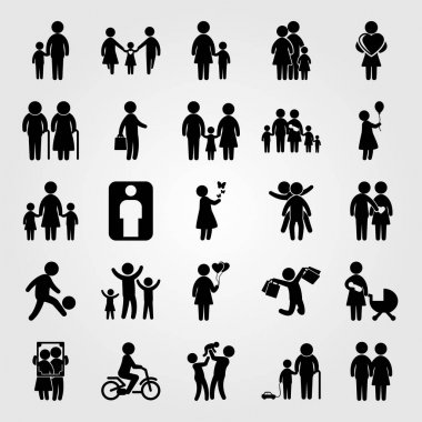 İnsanlar Icon set vektör. Baba, oğul, baba ve kadın