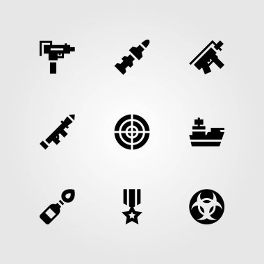 Silah vektör Icon set. Molotof kokteyli, madalya, amaç ve kruvazör