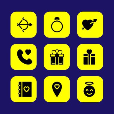 Sevgililer günü vektör Icon set. ark, aşk yer, melek ve kalp