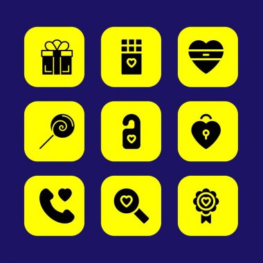Sevgililer günü vektör Icon set. aşk rozet, çikolata, sevgi ve Sevgililer günü