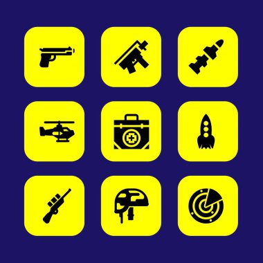 Silah vektör Icon set. silah, keskin nişancı, helikopter ve ilk yardım kiti