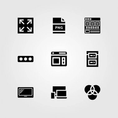 Web tasarım vektör Icon set. tarayıcı, tablet, şifre ve duyarlı