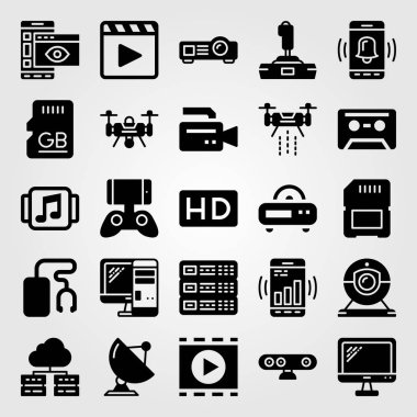 Teknoloji simge vektör ayarlayın. TV, uydu, manevra kolu ve radyo