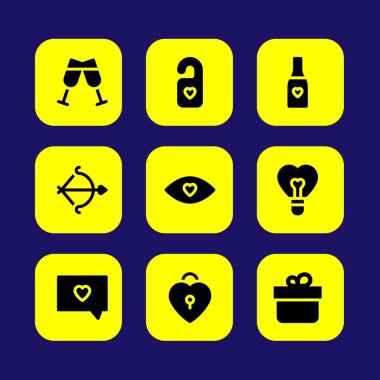 Sevgililer günü vektör Icon set. aşk dnd, aşk, sevgi ve ark asma kilit