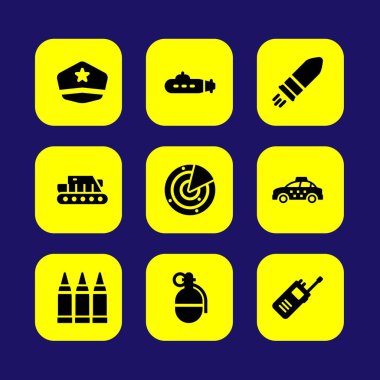 Askeri vektör Icon set. mühimmat, taksi, el bombası ve denizaltı