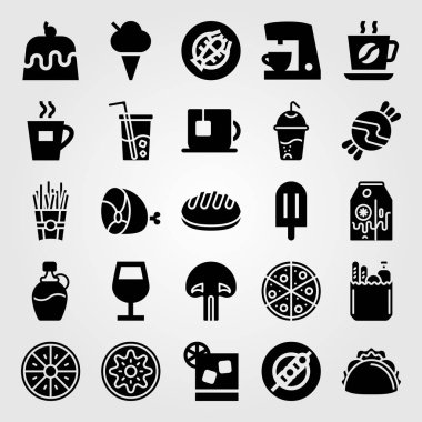 Yiyecek ve içecekler Icon set vektör. ıstakoz, kivi, kahve ve meşrubat