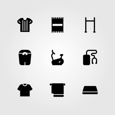 Fitness vektör Icon set. havlu, Yüksel, spor gömlek ve plaj havlusu