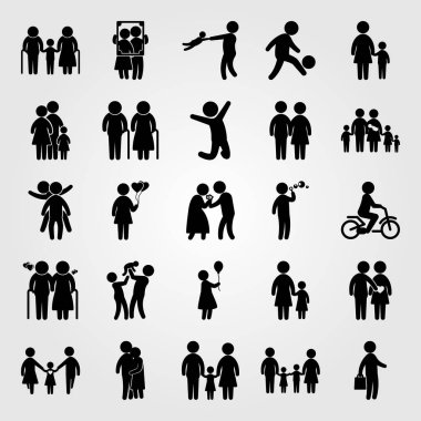 İnsanlar Icon set vektör. Baba, adam, adam ve çıkarmaya atlama