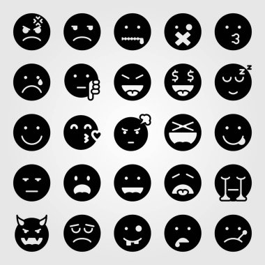 Duygular Icon set vektör. para gülümse, çirkin, üzgün ve şeytan