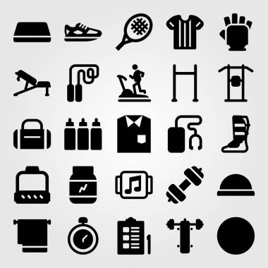 Fitness vektör Icon set. yukarı çek, Çek kadar bar, Kaptan ve eldiven