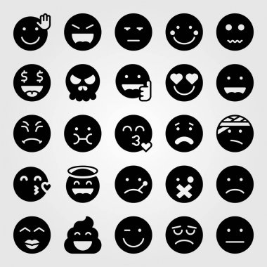 Duygular Icon set vektör. tiksinti, utangaç, melek ve kafatası