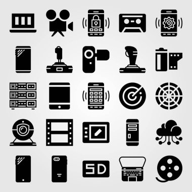 Teknoloji vektör Icon set. Radar, camcoder, manevra kolu ve tablet