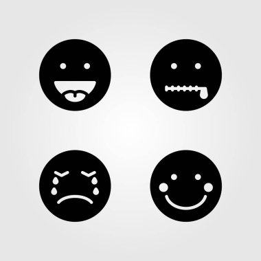 Duygular Icon set vektör. gülümseme, sır, dil ve utangaç