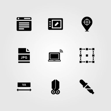 Web tasarım vektör Icon set. tarayıcı, pipet, yer tutucu ve dizüstü