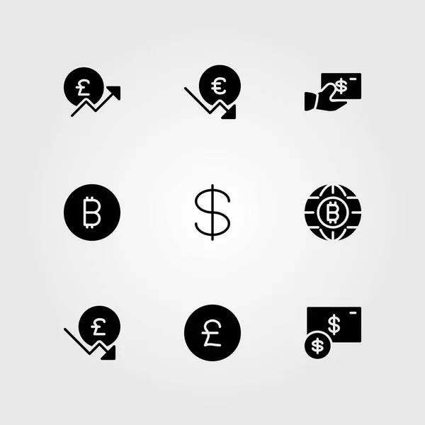 Teken vector icon set. dollar, de munt, de euro en pond sterling — Stockvector