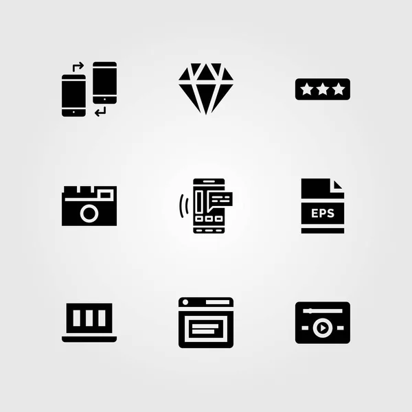 Web Design vektor sadu ikon. smartphone, notebook, eps a hudební přehrávač — Stockový vektor